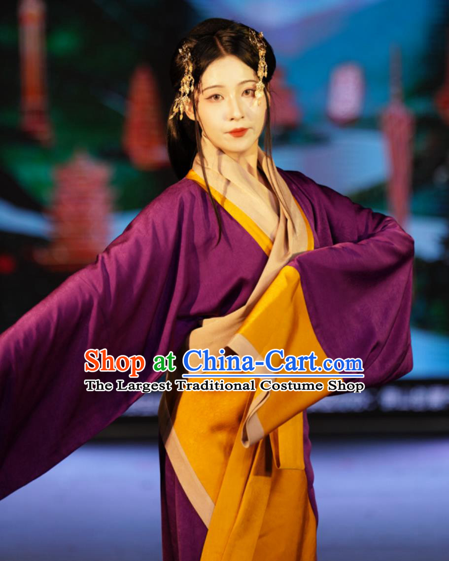 Purple Han Dynasty Quju Hanfu Winding Robe Dress Traditional Chinese Costumes Historical Reproduction Clothing