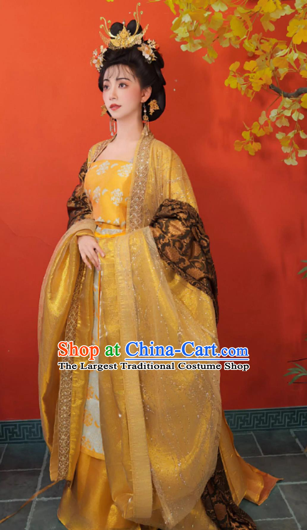 The Proud Twins Jiang Yuyan Trailing Hanfu Traditional Chinese Costumes Song Dynasty Imperial Concubine Golden Dress