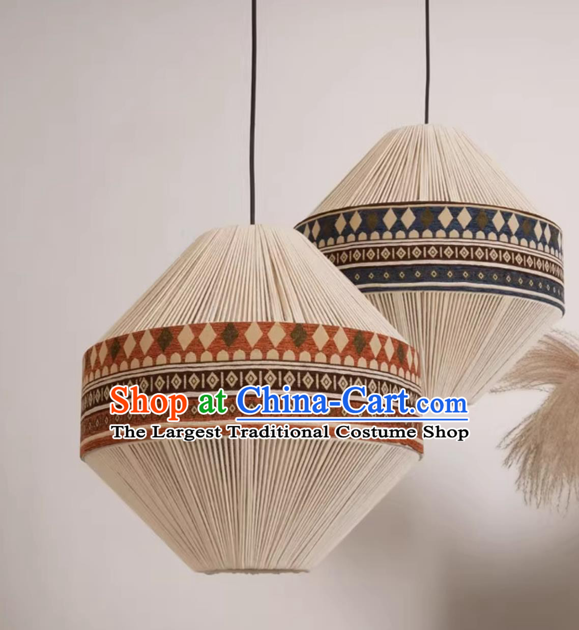 Southeast Asian Bohemian Print Fabric Pendant Light Holiday Home Living Room Cotton Rope Woven Lamp