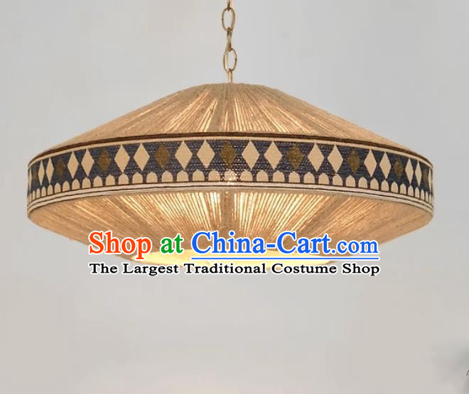 Holiday Living Room Cotton Rope Woven Lamp Southeast Asian Bohemian Print Fabric Pendant Light