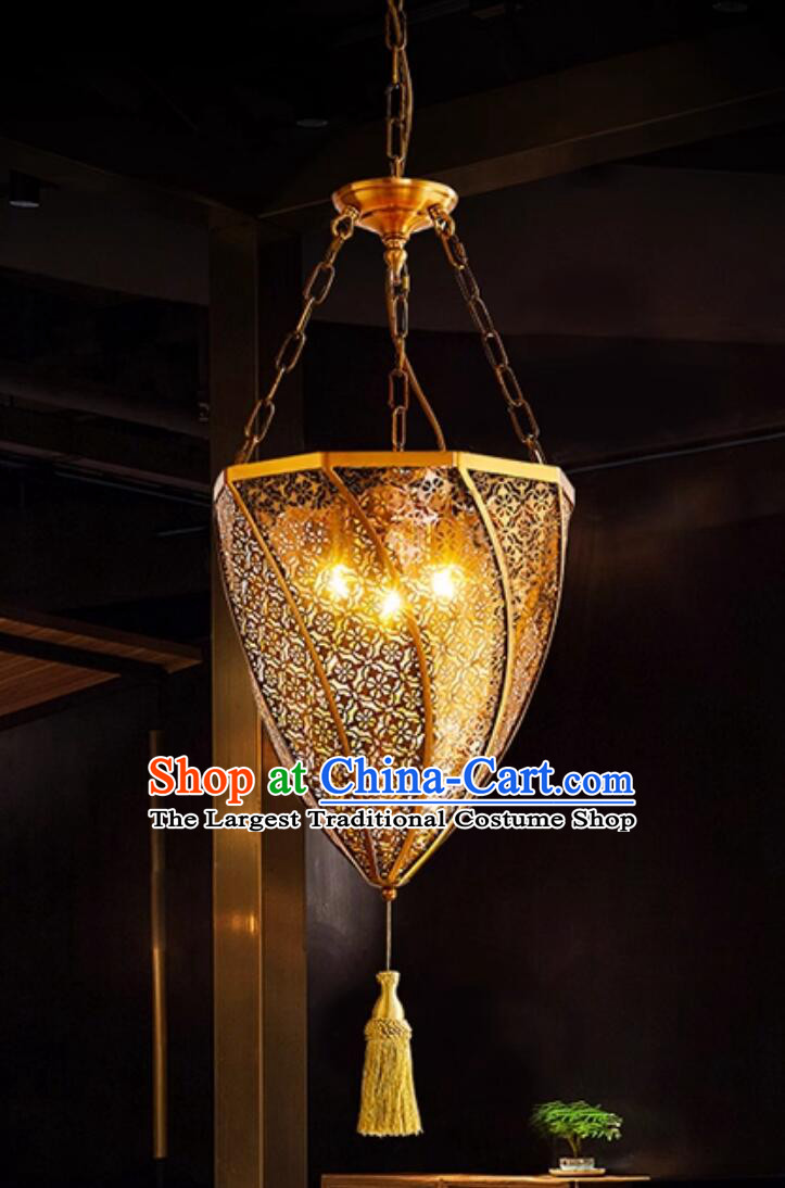 Thai Restaurant Dining Wrought Iron Pendant Light Southeast Asia Indoor Hallway Creative Linear Lamp