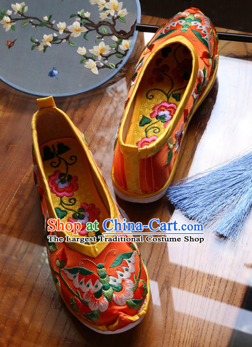 Layered Sole Small Upturned Toe Butterfly Embroidered Shoes Chinese Handmade Cloth Shoes