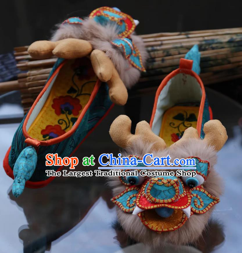 Intangible Cultural Heritage Embroidery 3D Dragon Head Shoes Handmade Chinese Embroidered Shoes
