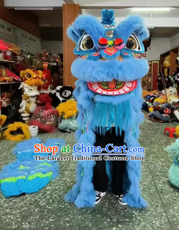 Handmade Hok San Lion Head Traditional Chinese Lion Dance Equipment Sky Blue Wool Dancing Lion Costume Complete Set