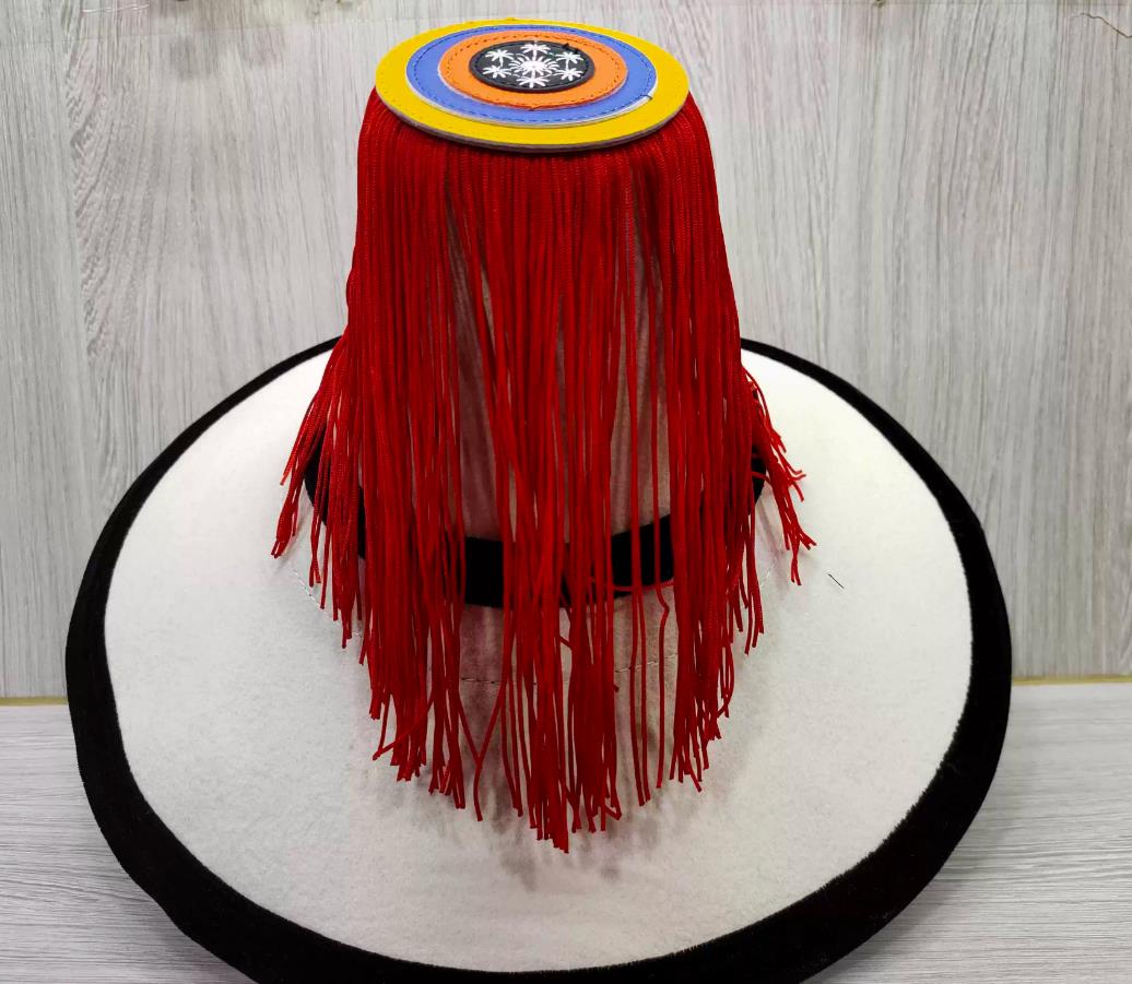 Amdo Region Tibetan Traditional White Hat Red Tassel Felt Hat Zang Ethnic Women Hat