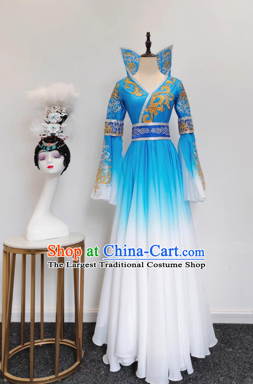 The Drunken Concubine Dance Costume Ancient Chinese Beauty Clothing Li Yugang Performance Blue Dress