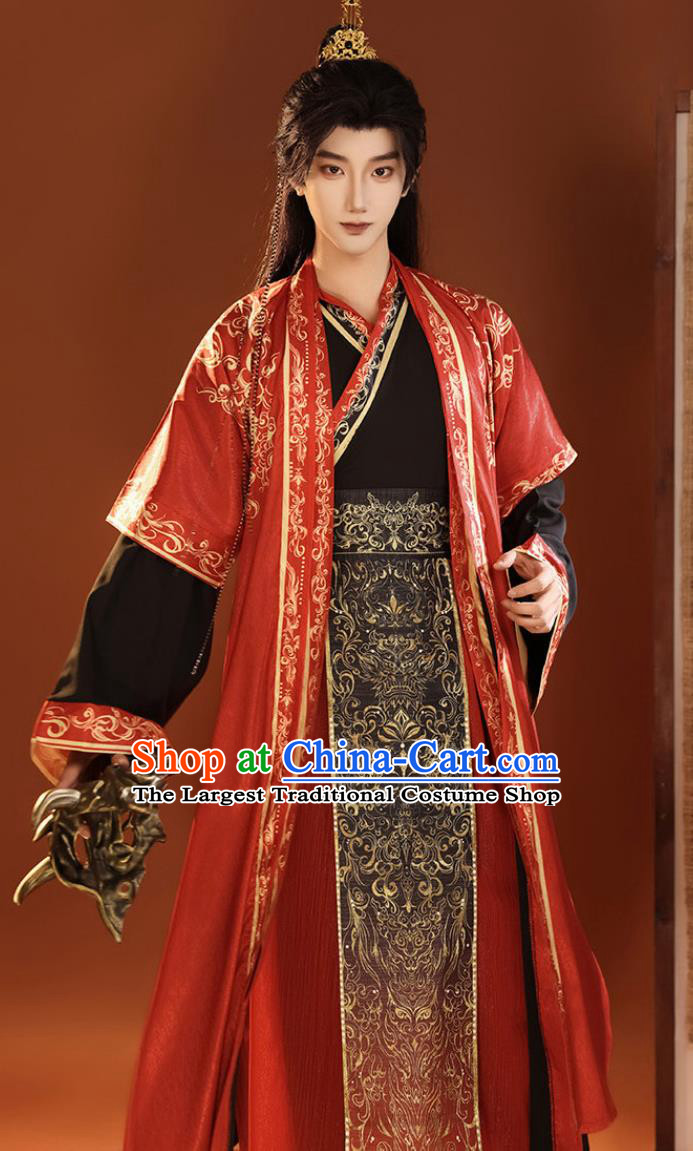 Ancient Chinese Warring States Hanfu Costume Noble Prince Minister Wuxia Robe for Men