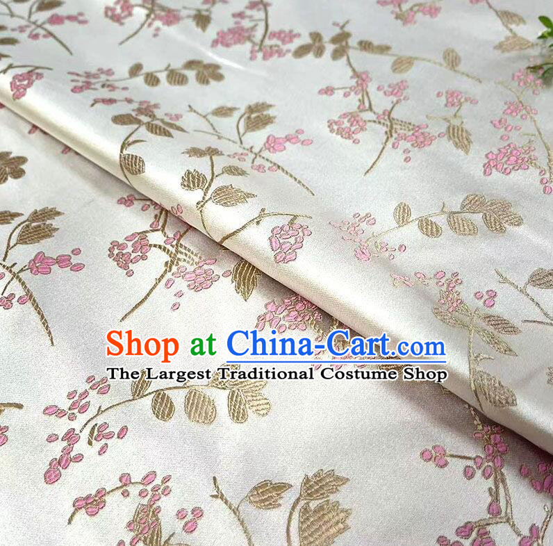 Chinese Wisteria Flowers Pattern White Brocade Fabric Traditional Imitation Silk Material