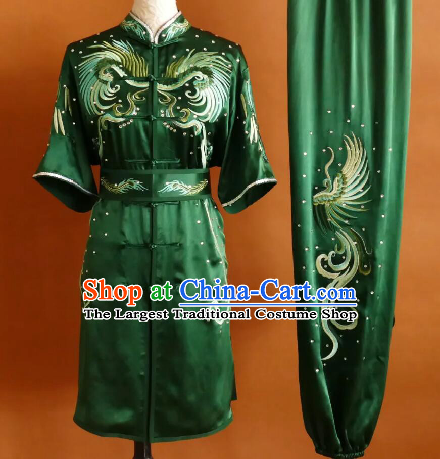Martial Arts Performance Costume Chinese Wushu Competition Clothing Embroidery Phoenix Pure Silk Uniform