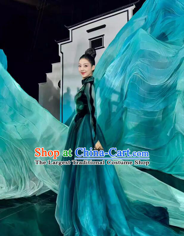 Harmonious Rhythm Fills The River Inspired Ink Wash Landscape Classical Dance Costume Spring Festival Gala Dance Dress
