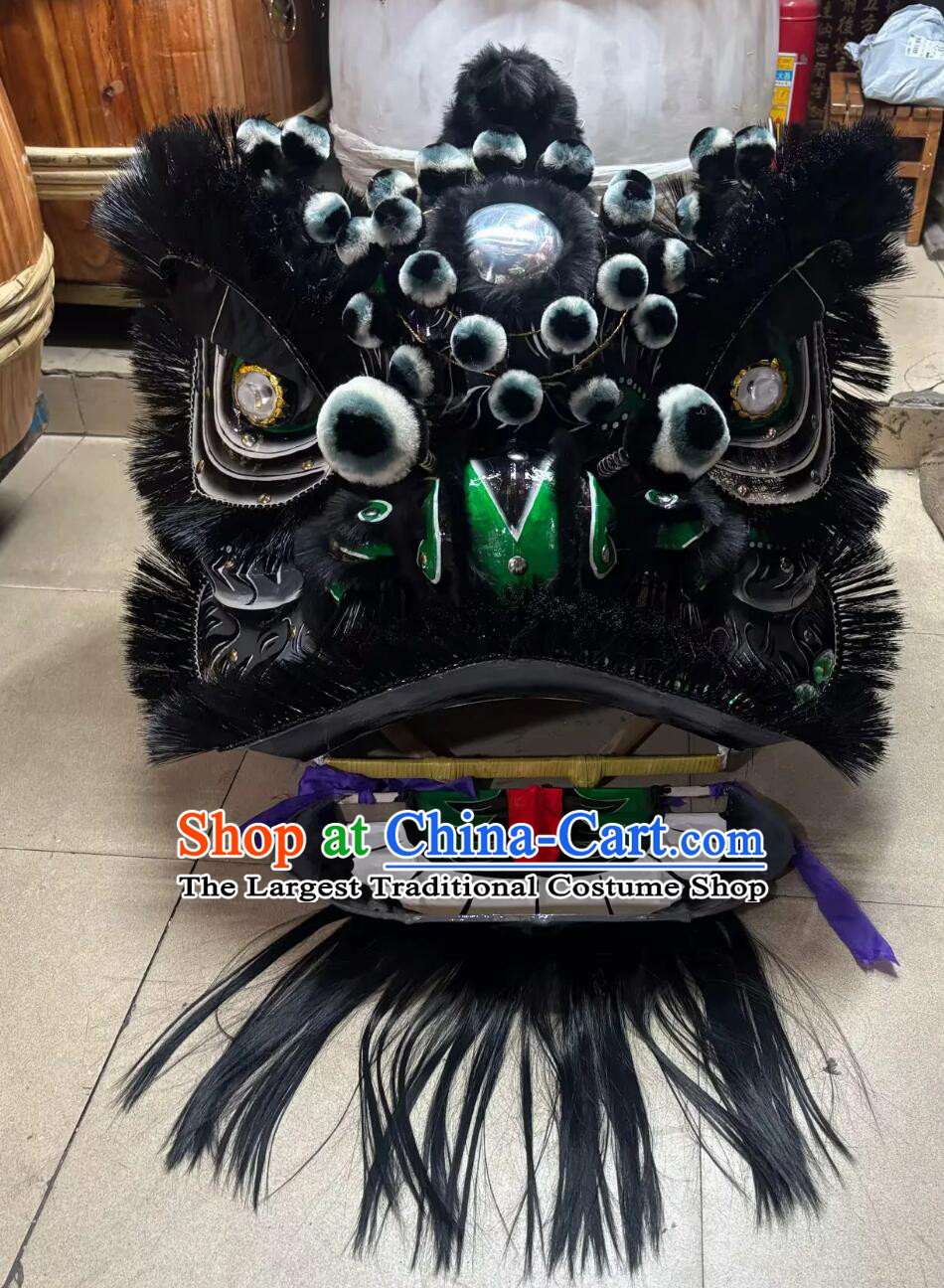 Handmade Zhang Fei Lion Head and Tail Costume Traditional Chinese Lion Dance Equipment Complete Set