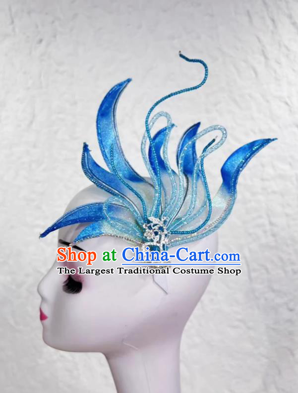 Performance Blue Head Flower Opening Dance Headdress Chinese Classical Dance Headpiece