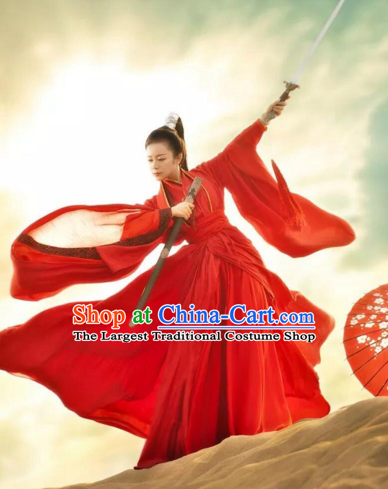 Ancient Chinese Swordswoman Costume Traditional Wuxia Drama Red Hanfu Dress